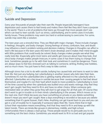 Essay on Suicide and Depression