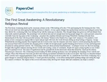 Essay on The First Great Awakening: a Revolutionary Religious Revival