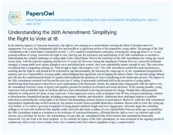 Essay on Understanding the 26th Amendment: Simplifying the Right to Vote at 18