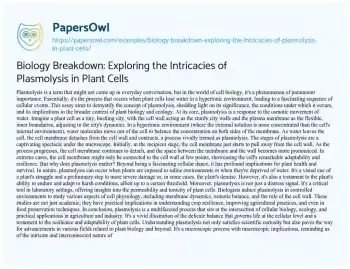 Essay on Biology Breakdown: Exploring the Intricacies of Plasmolysis in Plant Cells