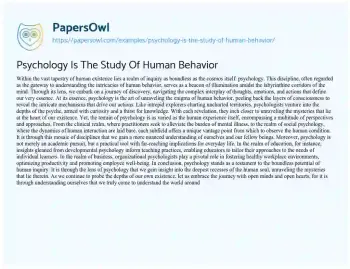 Essay on Psychology is the Study of Human Behavior