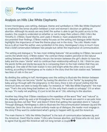 Essay on Analysis on Hills Like White Elephants