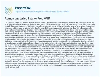 Essay on Romeo and Juliet: Fate or Free Will?