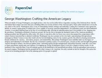 Essay on George Washington: Crafting the American Legacy