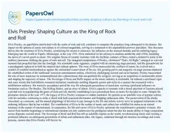 Essay on Elvis Presley: Shaping Culture as the King of Rock and Roll