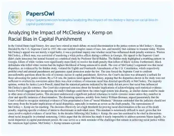 Essay on Analyzing the Impact of McCleskey V. Kemp on Racial Bias in Capital Punishment