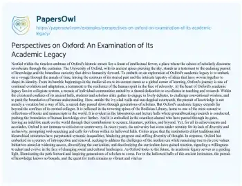 Essay on Perspectives on Oxford: an Examination of its Academic Legacy