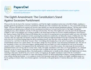 Essay on The Eighth Amendment: the Constitution’s Stand against Excessive Punishment