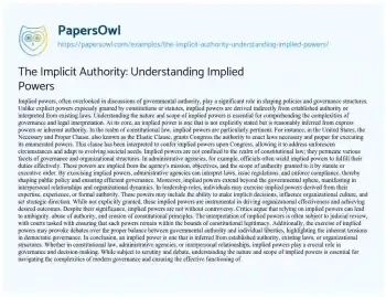 Essay on The Implicit Authority: Understanding Implied Powers