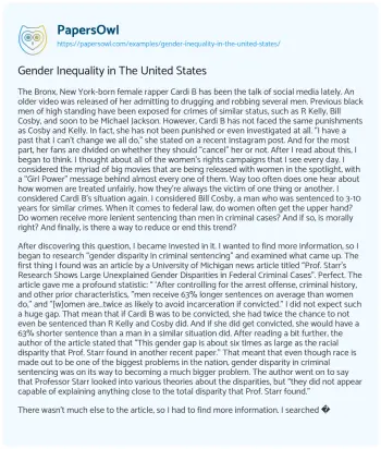 Essay on Gender Inequality in the United States