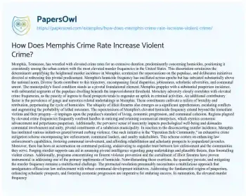 Essay on How does Memphis Crime Rate Increase Violent Crime?