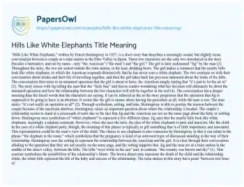 Essay on Hills Like White Elephants Title Meaning