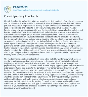 Essay on Chronic Lymphocytic Leukemia