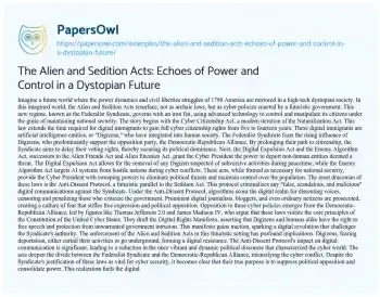 Essay on The Alien and Sedition Acts: Echoes of Power and Control in a Dystopian Future