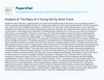 Essay on Analysis of the Diary of a Young Girl by Anne Frank