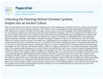 Essay on Unlocking the Meanings Behind Cherokee Symbols: Insights into an Ancient Culture