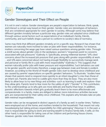 Essay on Gender Stereotypes and their Effect on People