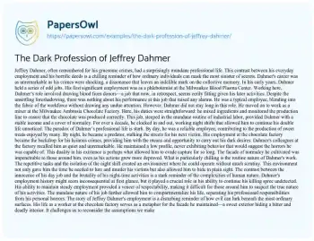 Essay on The Dark Profession of Jeffrey Dahmer