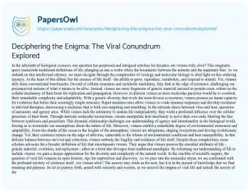 Essay on Deciphering the Enigma: the Viral Conundrum Explored