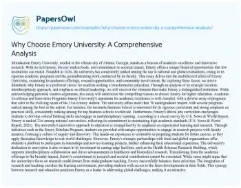 Essay on Why Choose Emory University: a Comprehensive Analysis