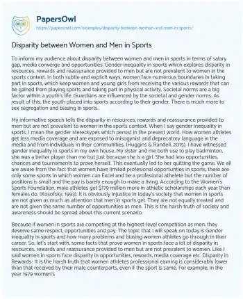 Essay on Statistical Patterns of Gender Bias in Athletic Opportunities