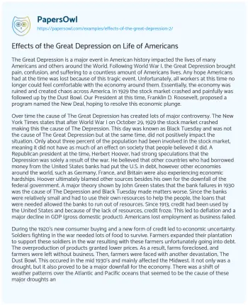 Essay on The Great Depression: Impact and Response