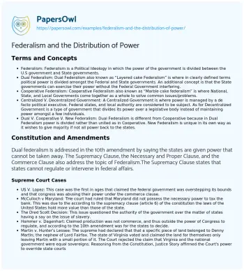 Essay on Federalism and the Distribution of Power