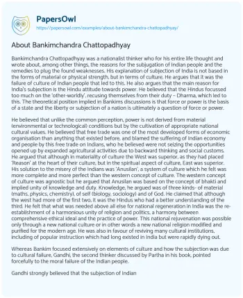 Essay on About Bankimchandra Chattopadhyay