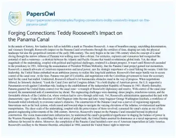 Essay on Forging Connections: Teddy Roosevelt’s Impact on the Panama Canal