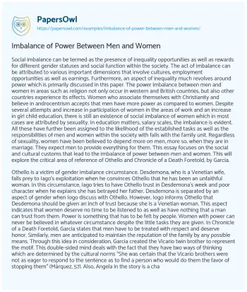 Essay on Imbalance of Power between Men and Women