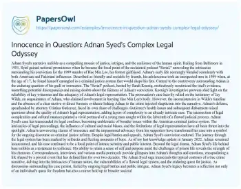 Essay on Innocence in Question: Adnan Syed’s Complex Legal Odyssey