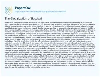 Essay on Globalization’s Impact on Baseball