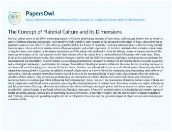 Essay on The Concept of Material Culture and its Dimensions