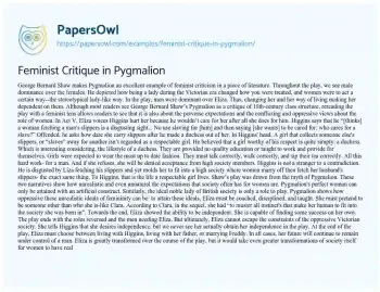 Essay on Feminist Critique in Pygmalion