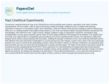 Essay on Nazi Unethical Experiments