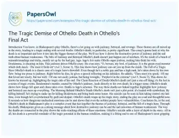 Essay on The Tragic Demise of Othello: Death in Othello’s Final Act