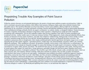 Essay on Pinpointing Trouble: Key Examples of Point Source Pollution