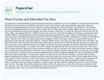 Essay on Work Process and AlienationThe Marx