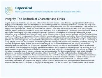 Essay on Integrity: the Bedrock of Character and Ethics