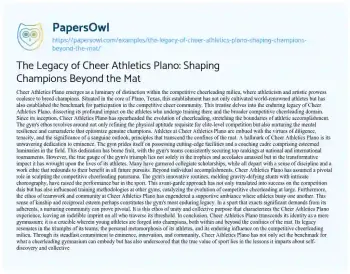 Essay on The Legacy of Cheer Athletics Plano: Shaping Champions Beyond the Mat