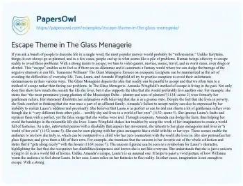 Essay on Escape Theme in the Glass Menagerie