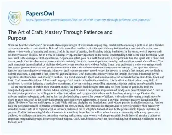 Essay on The Art of Craft: Mastery through Patience and Purpose