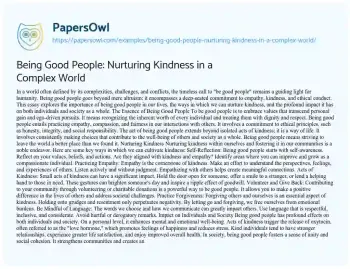 Essay on Being Good People: Nurturing Kindness in a Complex World