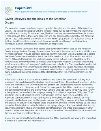 Essay on Lavish Lifestyles and the Ideals of the American Dream