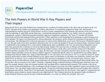 Essay on The Axis Powers in World War II: Key Players and their Impact