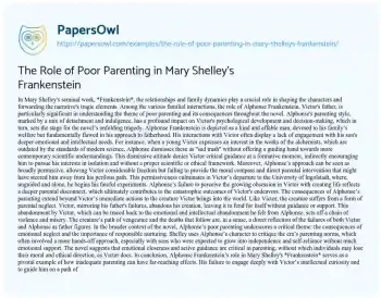 Essay on The Role of Poor Parenting in Mary Shelley’s Frankenstein