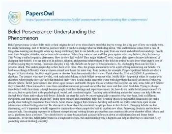 Essay on Belief Perseverance: Understanding the Phenomenon