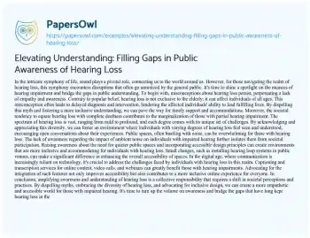 Essay on Elevating Understanding: Filling Gaps in Public Awareness of Hearing Loss