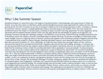 Essay on Why i Like Summer Season