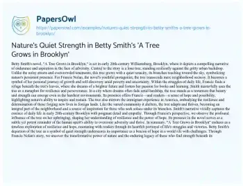 Essay on Nature’s Quiet Strength in Betty Smith’s ‘A Tree Grows in Brooklyn’